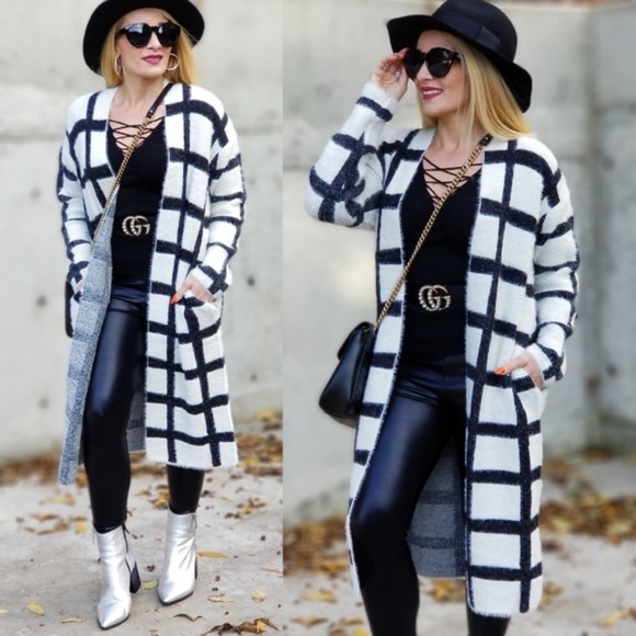 MODA ME COUTURE Sweaters - ❤RESTOCK❤ LAVINIA Grid Print Long Sleeve Cardigan